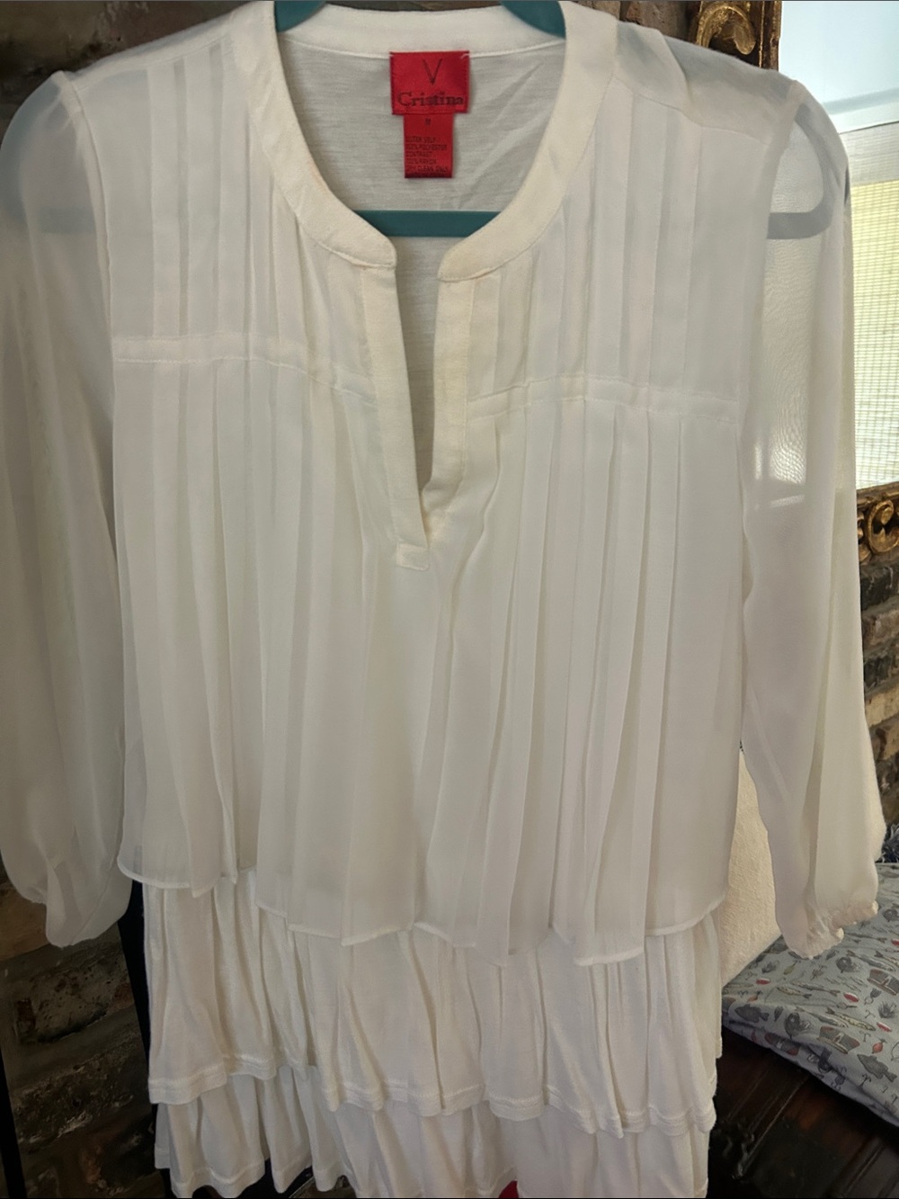 V Cristina White Layered Pleated Blouse